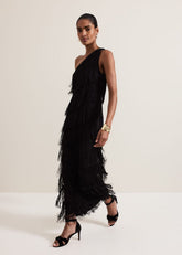 Otto One Shoulder Fringe Maxi Dress - Black