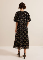 Bella Black Textured Midi Dress - Black
