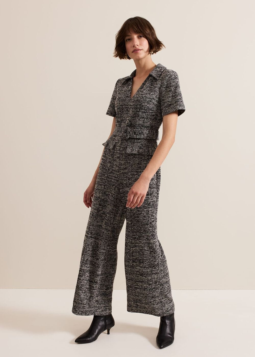 Lavinia Grey Tweed Wide Leg Jumpsuit - Grey