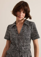 Lavinia Grey Tweed Wide Leg Jumpsuit - Grey