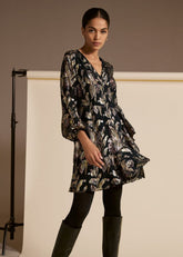 Amelia Navy Foil Wrap Dress - Navy