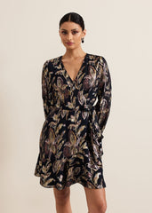 Amelia Navy Foil Wrap Dress - Navy