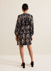 Amelia Navy Foil Wrap Dress - Navy