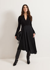 Valeria Black Satin Woven Dress - Black