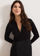 Valeria Black Satin Woven Dress - Black