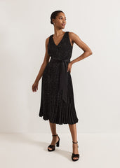 Keleche Glitter Pleat Dress - Black