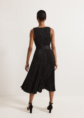 Keleche Glitter Pleat Dress - Black