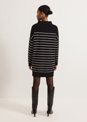 Skylar Stripe Funnel Neck Jumper Dress - Black/Ivory