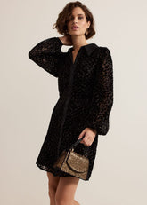 Esin Shimmer Shirt Dress - Black