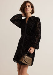 Esin Shimmer Shirt Dress - Black