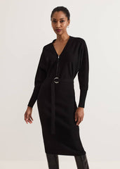 Dixie Batwing Zip Belted Dress - Black