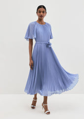 Kathleen Pale Blue Pleat Dress - Pale Blue