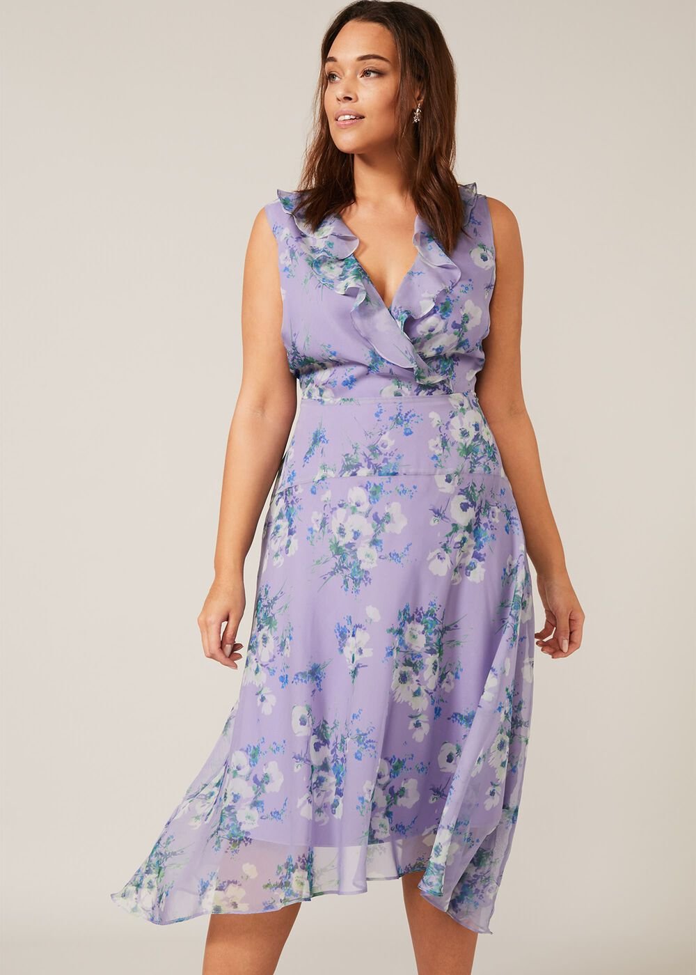 Anya Floral Frill Dress - Lilac