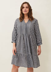 Oona Gingham Swing Dress - Navy/White