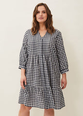Oona Gingham Swing Dress - Navy/White