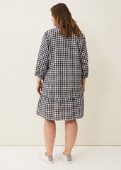 Oona Gingham Swing Dress - Navy/White
