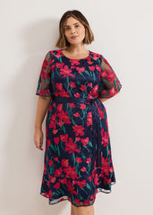 Lottie Embroidered Dress - Navy Multi