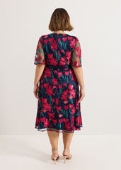Lottie Embroidered Dress - Navy Multi