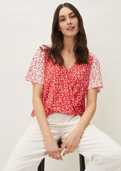 Ebony Ditsy Floral Wrap Top - Red/Ivory
