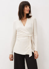 Deona Ribbed Wrap Top - Cream