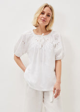 Floella Embroidered Sleeve Jersey Top - White