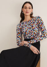 Serena Jersey Ditsy Top - Multi-Coloured