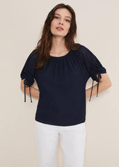 Meda Textured Jersey Top - Navy