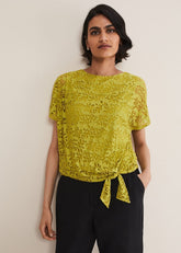 Kirstin Leaf Print Burnout Top - Olive