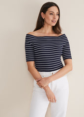Taylah Striped Bandeau Top - Navy/Ivory