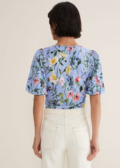 Donda Floral Ruched Top - Blue/Multi