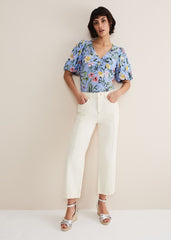 Donda Floral Ruched Top - Blue/Multi
