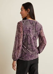 Elyza Snake Mesh Print Top - Multi-Coloured
