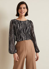 Patricia Pearl Print Woven Mix Top - Black