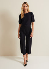Adley Texture Bubble Sleeve Top - Navy