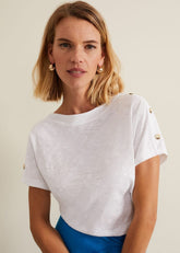 Suzie Button Detail Top - White