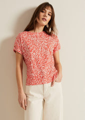 Suzie Button Detail Printed Top - Red