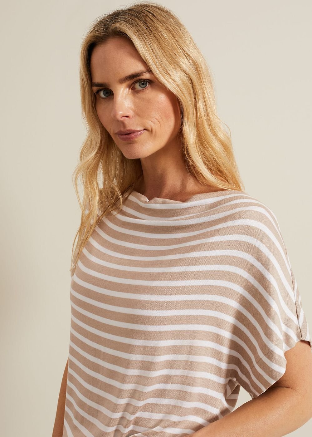 Carina Stripe Cowl Neck Top - Neutral