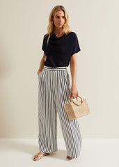 Cheryl Cowl Neck Woven Front Top - Navy