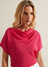 Cheryl Cowl Neck Woven Front Top - Pink