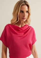 Cheryl Cowl Neck Woven Front Top - Pink