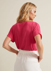 Cheryl Cowl Neck Woven Front Top - Pink