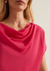 Cheryl Cowl Neck Woven Front Top - Pink
