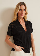 Linda Linear Leaf Burnout Top - Black