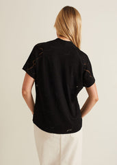 Linda Linear Leaf Burnout Top - Black