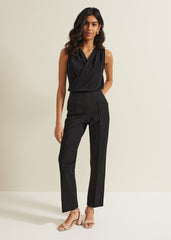 Sutton Sleeveless Drape Rib Top - Black