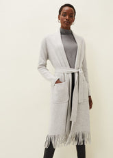 Debbie Tassel Trim Maxi Cardigan - Pale Grey