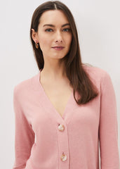 Camille Linen Longline Cardigan - Pale Pink