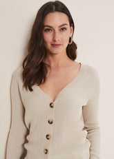 Caryl Ribbed Cardigan - Stone
