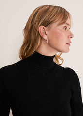 Gwyneth Balloon Sleeve Fine Knit Jumper - Black