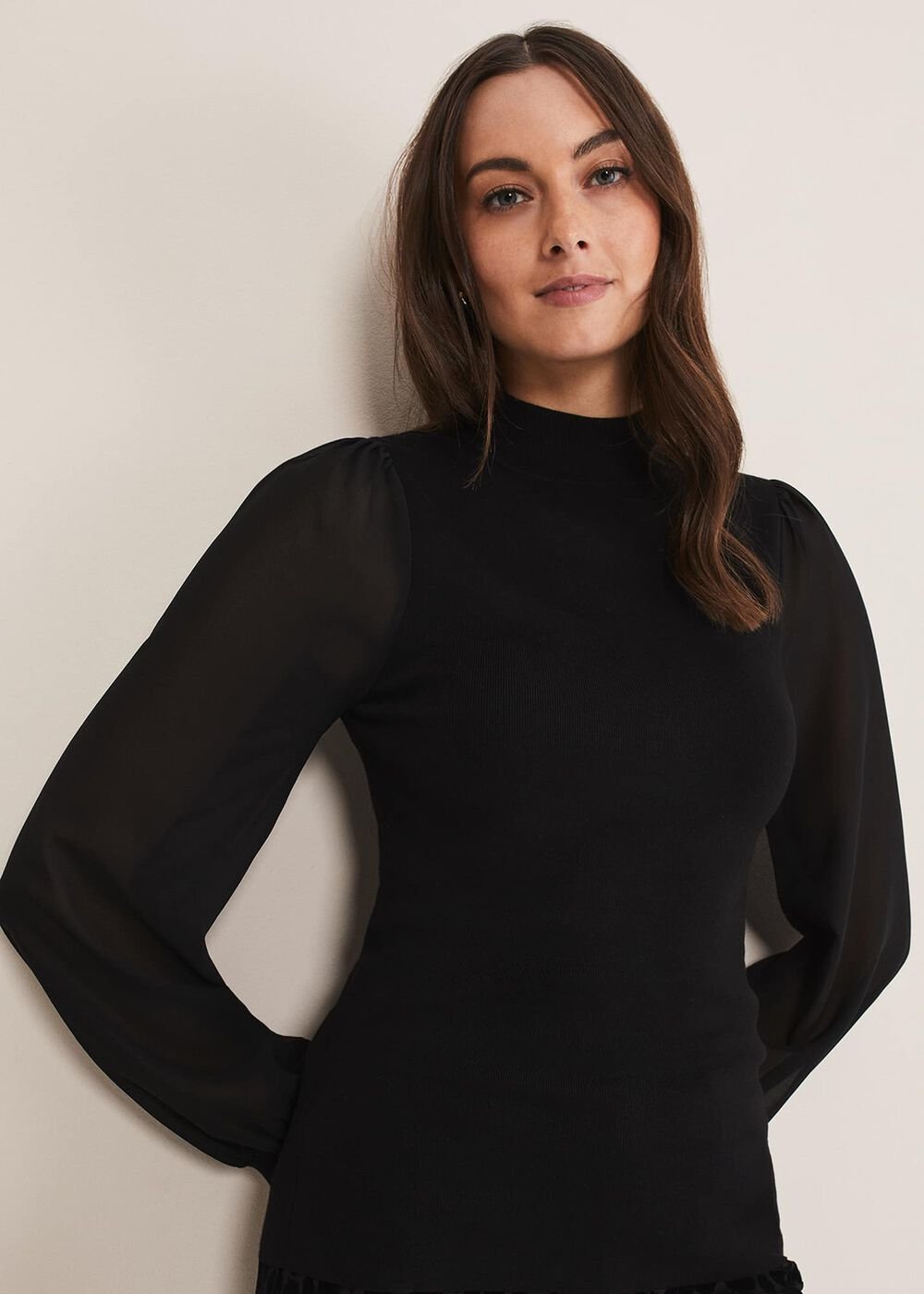 Eliza Chiffon Sleeve Knit - Black